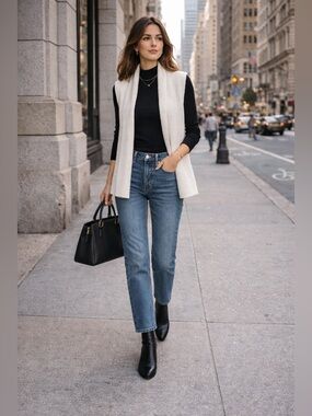 GAP Women's White Shawl Collar Open-Front Knit Sleeveless Cardigan Sweater Vest